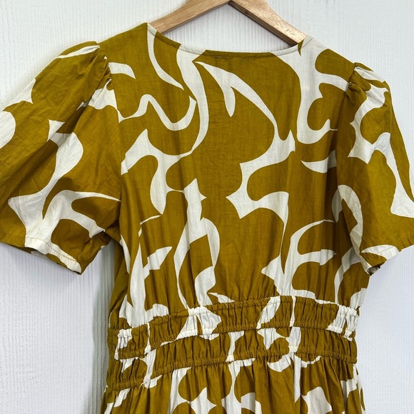 Meadow Rhodes - Mustard And White Fun Pattern V Neck Tiered Maxi Dress Size Med - Picture 10 of 10